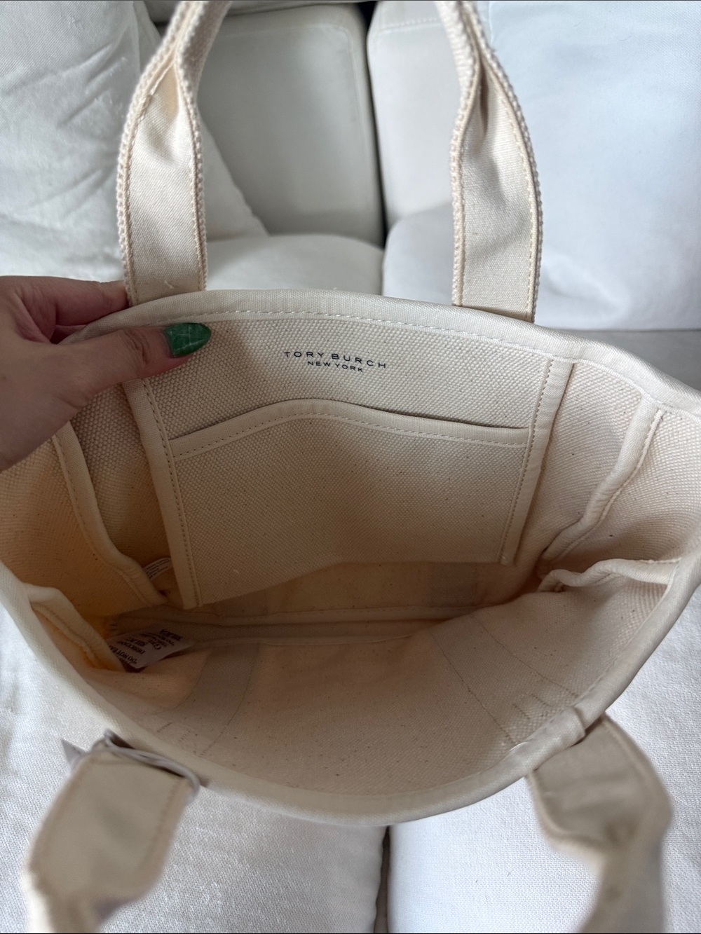 Tory Burch Natural Canvas Mini Tote with Black Logo - Picture 3 of 3
